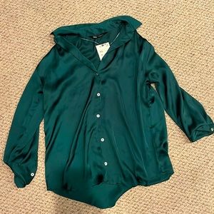 Zara silk green button down